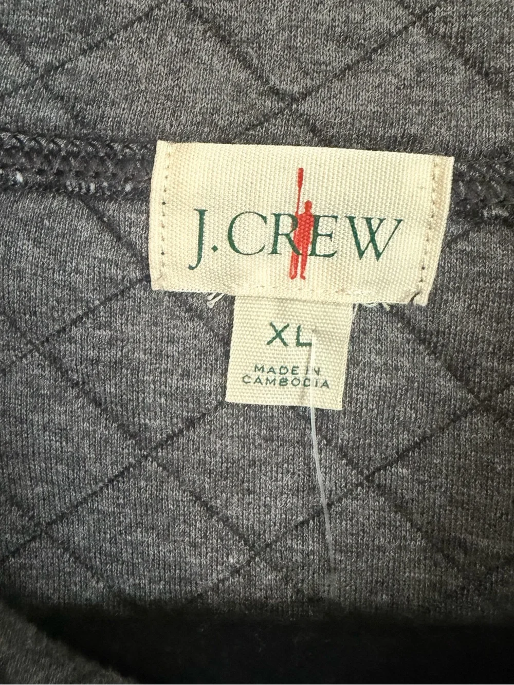 J. Crew Men’s Long Sleeve Heathered Black Quilted 1/4 Zip Pullover Sz XL NWT